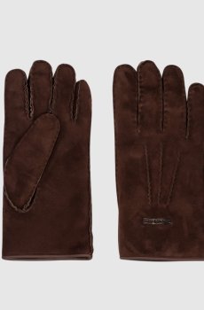 Коричневые замшевые перчатки с нашивкой логотипа
