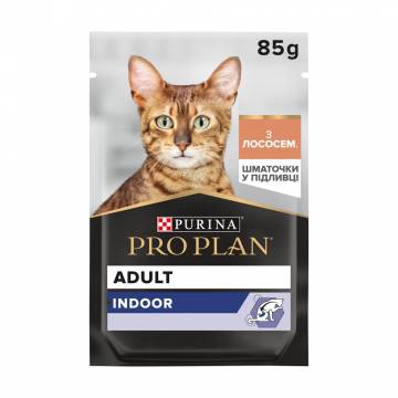Влажный корм для взрослых кошек, живущих дома Pro Plan Adult Indoor с лососем, кусочки в подливке, 85 г Влажный корм для взрослых кошек, живущих дома Pro Plan Adult Indoor с лососем, кусочки в подливке, 85 г