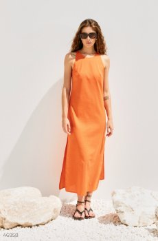 Помаранчева лляна сукня з розрізами