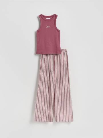 Reserved - Піжамний комплект з двох частин з вишивкою - темно-фіолетовий - 188EY-49X