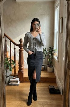 Джинсова спідниця міді - чорний