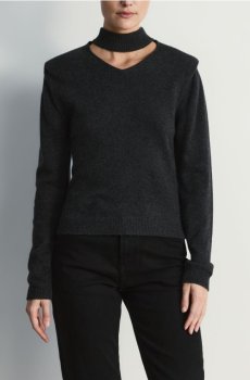 Reserved - Джемпер з декоративним коміром-стійкою - темно-сірий - 908IP-90M