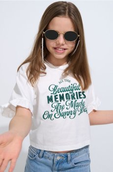 Бавовняна футболка з написом - кремовий