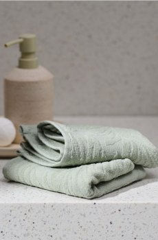 Набір бавовняних рушників з тисненим рослинним візерунком 2 штуки - блідо-зелений