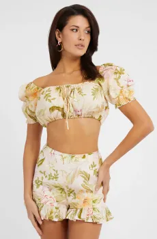 Женский льняной топ с узором Разноцветный L Guess W3GH29.WCWA0;P63Y