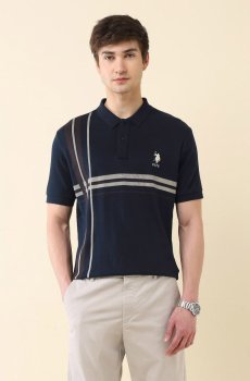 U.S. Polo Assn. Men Checked Polo Collar Cotton Slim Fit T-shirt
