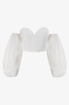 Молочний топ-корсет з довгими рукавами із прошви