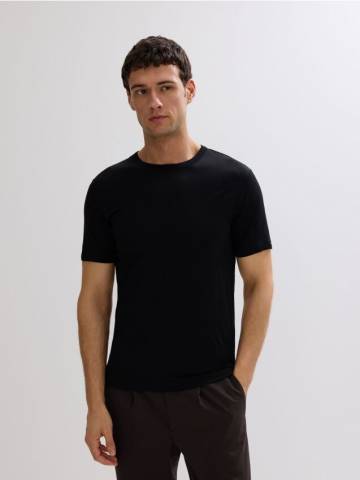 Reserved - Футболка slim з мериносової вовни - чорний - 407GQ-99X Reserved - Футболка slim з мериносової вовни - чорний - 407GQ-99X