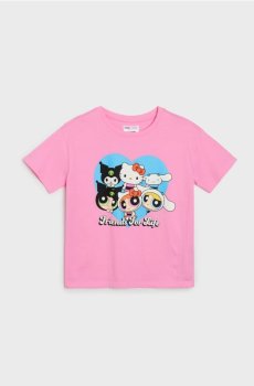 Бавовняна футболка з принтом Hello Kitty and Friends - яскраво-рожевий