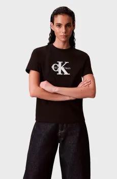 Женская черная футболка SS CLASSIC MONOLOGO METALLIC CNE Черный XS Calvin Klein Jeans LV047E819G