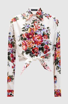 Белая рубашка в цветочный принт с завязками