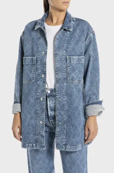 Женская синяя джинсовая куртка с узором Синий S Replay W7822 .000.773 63C