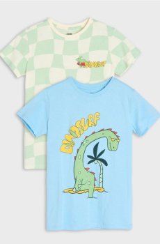 Бавовняні футболки з принтом динозаврів 2 pack - синій