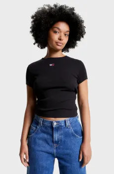 Женская черная футболка TJW BBY XS BADGE RIB TEE Черный XS Tommy Jeans DW0DW16259