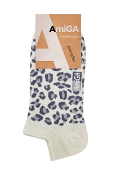 Носки женские AmiGA укороченные, серые, леопард мелкий, размер 23-25