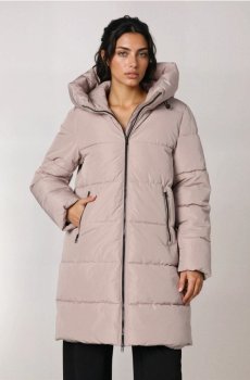 Стьобане пальто з капюшоном - бежевий