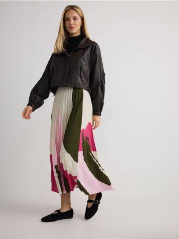 Reserved - Плісирована міді-спідниця - рожевий - 9213H-30X