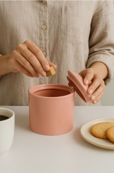 Керамічний контейнер для їжі з кришкою - пастельний рожевий