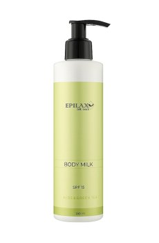 Уценка! Молочко для тела Epilax Silk Touch Body Milk Aloe & Green Tea SPF 15, с пантенолом, 250 мл