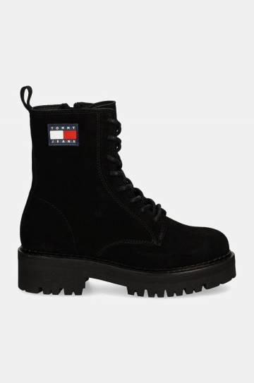 Полусапожки Tommy Jeans TJW URBAN LACE UP SUEDE женские цвет чёрный на плоском ходу EN0EN02630 Полусапожки Tommy Jeans TJW URBAN LACE UP SUEDE женские цвет чёрный на плоском ходу EN0EN02630