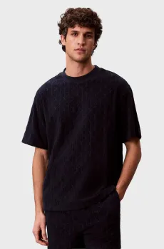 Мужская темно-синяя футболка с узором EMBLEM LOGO TOWEL TERRY RELAX Синий XL Calvin Klein Jeans LV04RG212G