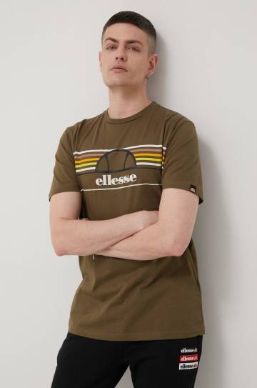 Хлопковая футболка Ellesse цвет зелёный с принтом SHM13827-KHAKI Хлопковая футболка Ellesse цвет зелёный с принтом SHM13827-KHAKI