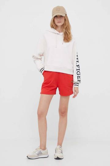 Хлопковая кофта Tommy Hilfiger женская цвет розовый с капюшоном с принтом Хлопковая кофта Tommy Hilfiger женская цвет розовый с капюшоном с принтом