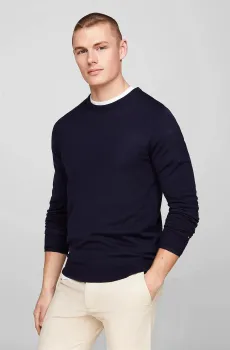 Мужской темно-синий шерстяной джемпер DC FINE GAUGE MERINO CREW NK Синий S Tommy Hilfiger MW0MW33128