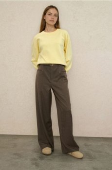 Штани wide leg з поясом - коричневий