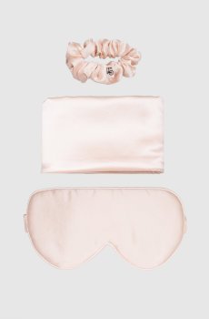 Розовый набор для сна из маски, наволочки и резинки из шелка