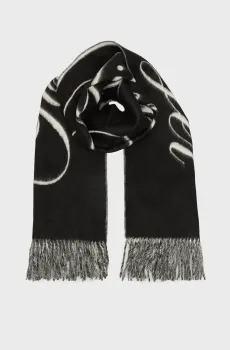 Женский черный шерстяной шарф SCRIPT LOGO Черный ONESIZE Tommy Hilfiger AW0AW17786