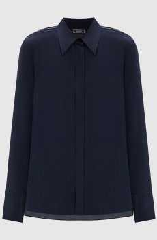 Синяя блуза из шелка с цепочкой мониль