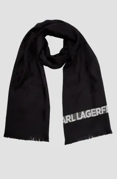 Мужской черный шерстяной шарф с узором Черный ONESIZE Karl Lagerfeld 534135.805001;990