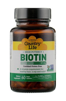 Биотин Country Life Biotin 10 мг, 60 веганских капсул