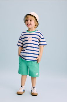 Reserved - Бавовняна футболка у смужку - кремовий - 008IT-01X