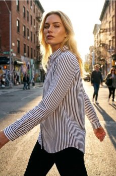 Сорочка зі змішаною тканиною з льоном - темно-синій