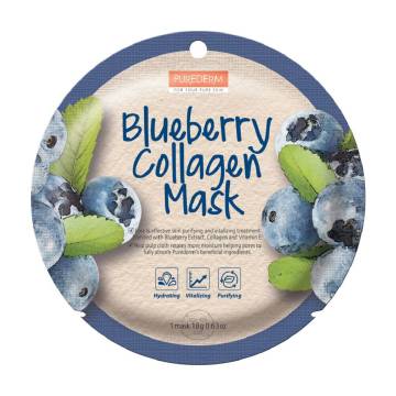 Тканевая маска для лица Purederm Blueberry Collagen Mask с коллагеном и черникой, 18 г
