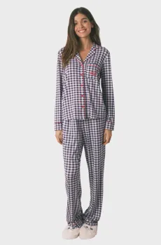 Женская синяя пижама в клетку (рубашка, брюки) Синий XXL womensecret 3132266