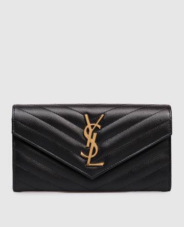 Черный кожаный кошелек с логотипом монограмма