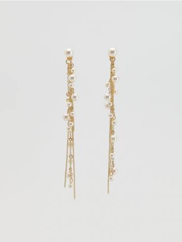 Reserved - Довгі сережки оздоблені ланцюжками - білий - 395FD-00X