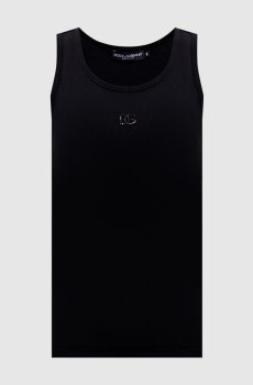 Черный топ в рубчик с монограммой