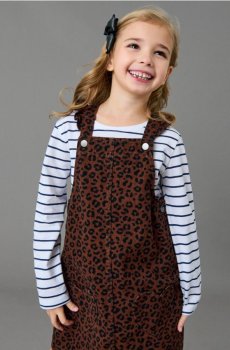 Джинсова сарафан-сукня з леопардовим принтом - коричневий