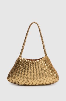 Золотистая кожаная плетеная сумка Rosanna
