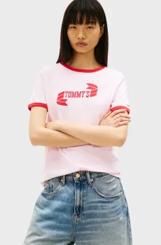 Женская розовая футболка TJW REG NOVELTY RINGER EXT Розовый M Tommy Jeans DW0DW22306