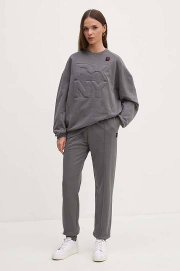 Хлопковые спортивные штаны Dkny цвет серый однотонные D2B4A140 Хлопковые спортивные штаны Dkny цвет серый однотонные D2B4A140