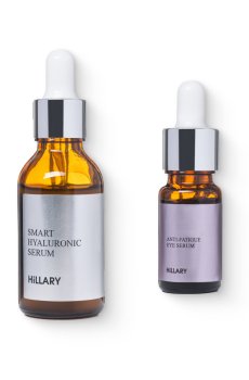 Гіалуронова сироватка Hillary Smart Hyaluronic, 30 мл + Відновлююча сироватка навколо очей Hillary Anti-fatigue, 10 мл
