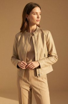 Байкерська куртка зі стійкою зі штучної шкіри - бежевий