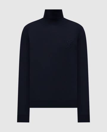 Голубый гольф из шерсти с вышивкой монограммы Голубый гольф из шерсти с вышивкой монограммы