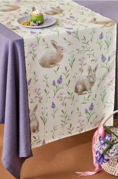 Великодня скатертина з візерунком кролика та квітів - кремовий