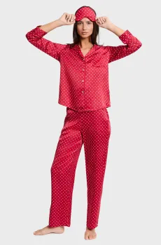 Женская красная пижама с узором (маска для сна, рубашка, брюки) SIDERA Красный XL Etam 6555997